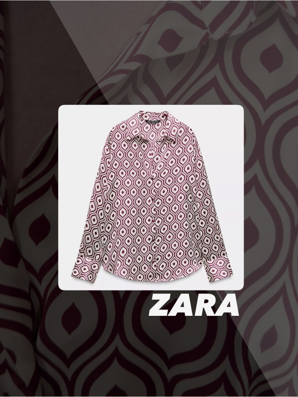 EUC Zara Geometric Print Satin Effect Shirt